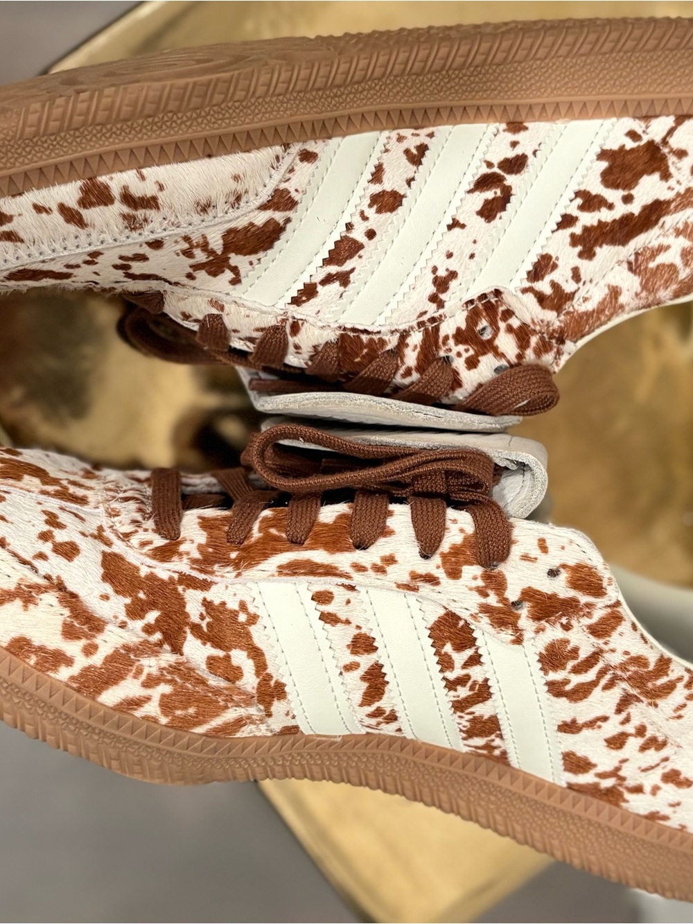 adidas Brown and White Cow-Print Lace-Up Sneakers - Picture 3 of 5